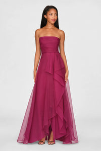 Theia Teresa Strapless Draped Gown Sangria