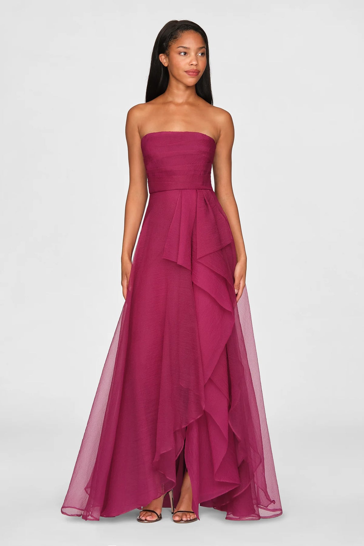 Theia Teresa Strapless Draped Gown Sangria