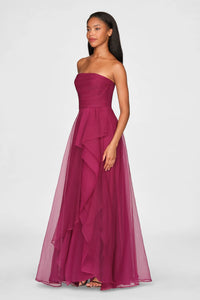Theia Teresa Strapless Draped Gown Sangria