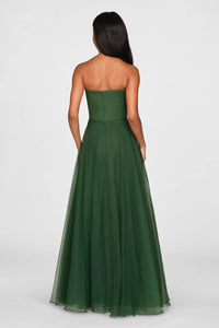 Theia Teresa Strapless Draped Gown Thorn