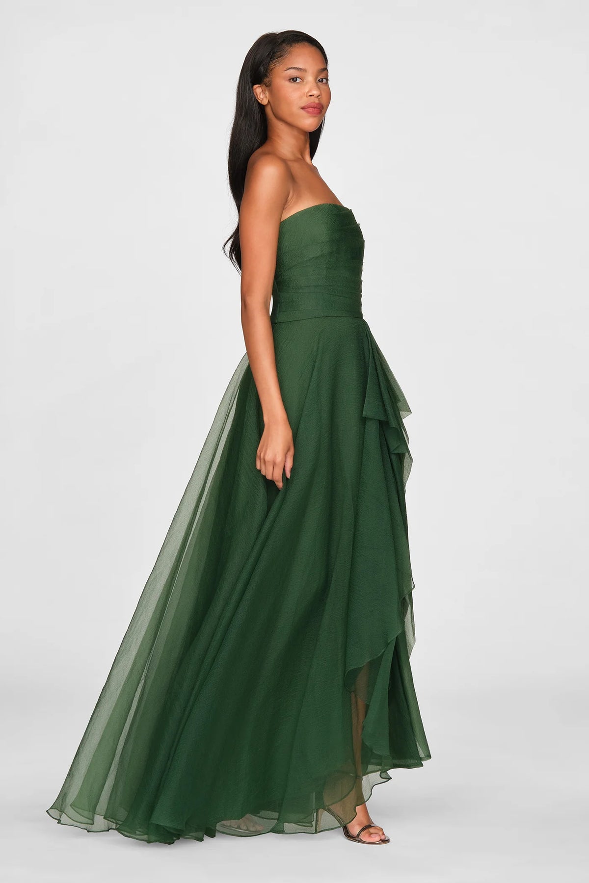 Theia Teresa Strapless Draped Gown Thorn