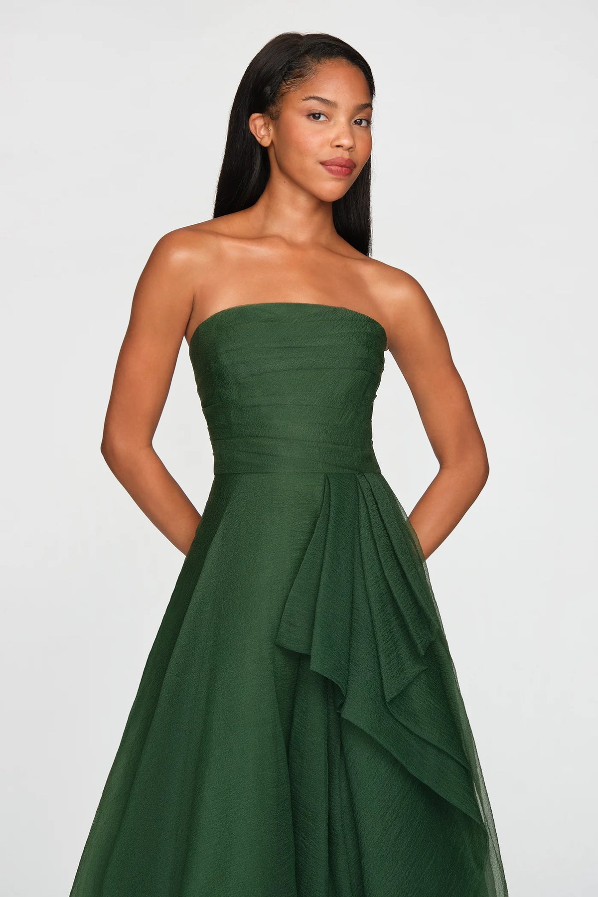 Theia Teresa Strapless Draped Gown Thorn