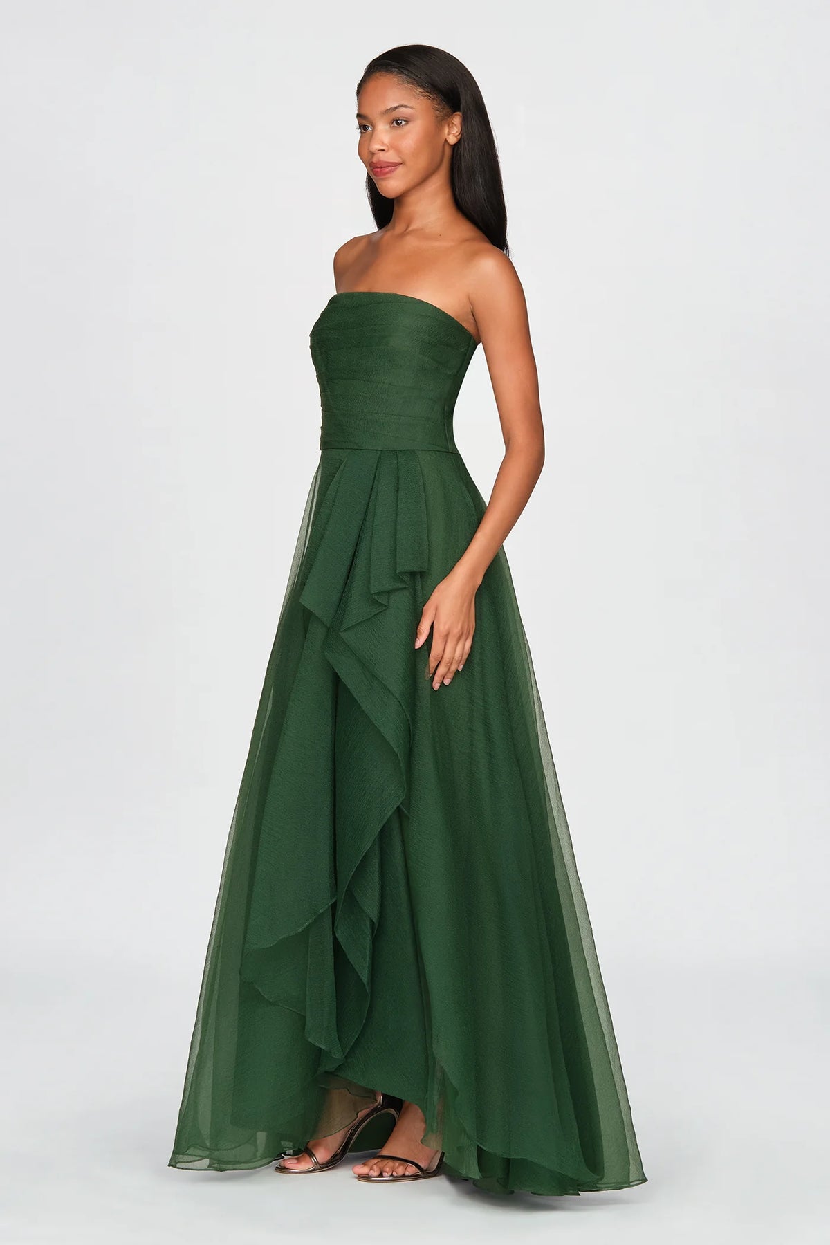 Theia Teresa Strapless Draped Gown Thorn