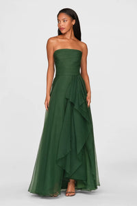 Theia Teresa Strapless Draped Gown Thorn