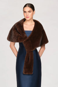 Theia Ayana Faux Mink Cape Mahogany