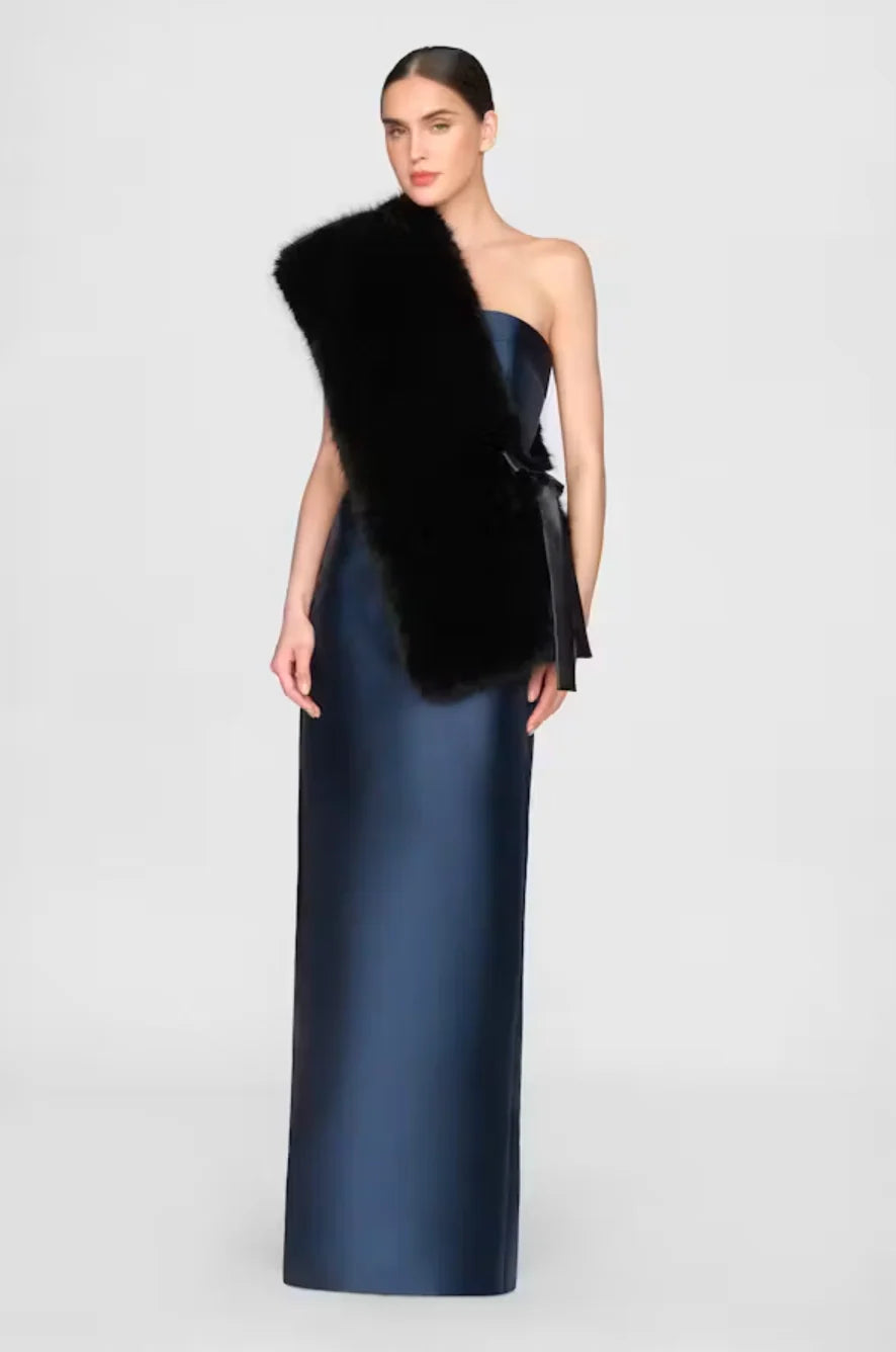 Theia Kay Faux Fox Asymmetric Stole Black