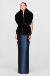 Theia Kay Faux Fox Asymmetric Stole Black