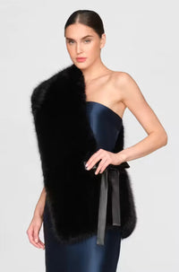 Theia Kay Faux Fox Asymmetric Stole Black