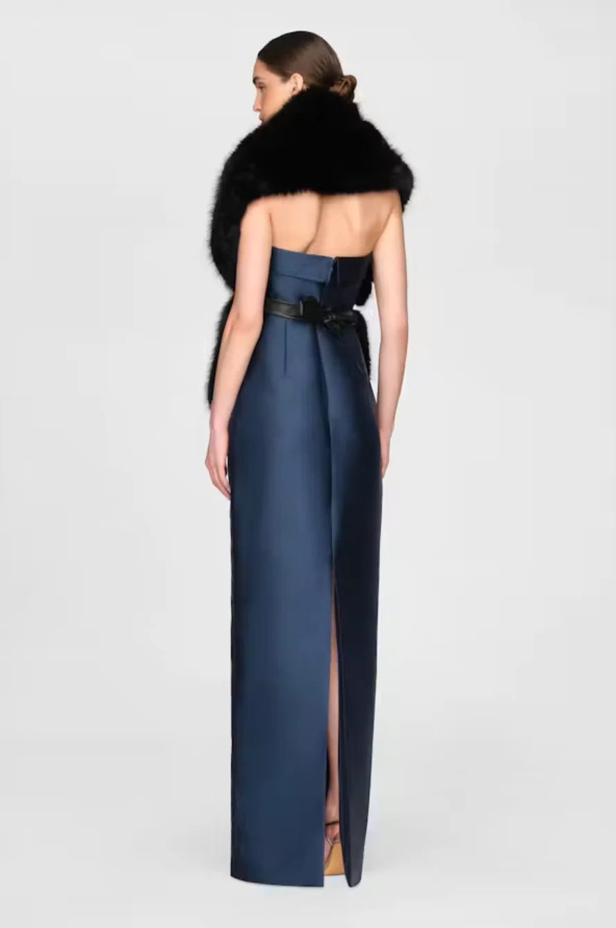 Theia Kay Faux Fox Asymmetric Stole Black