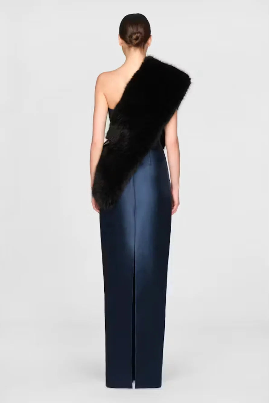 Theia Kay Faux Fox Asymmetric Stole Black