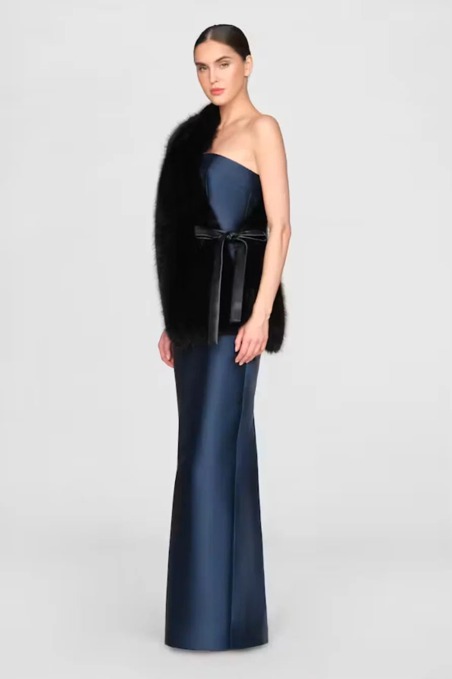 Theia Kay Faux Fox Asymmetric Stole Black
