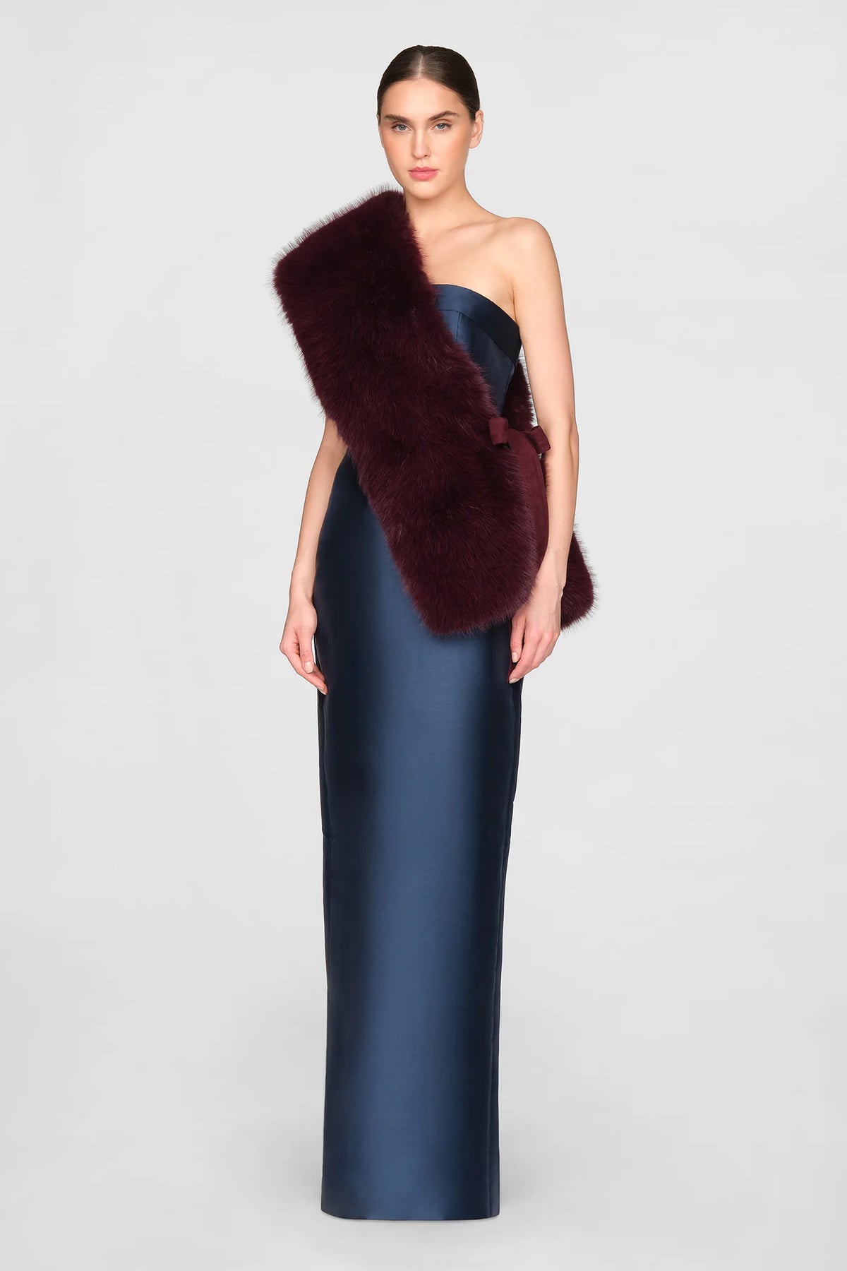 Theia Kay Faux Fox Asymmetric Stole Velvet Fig