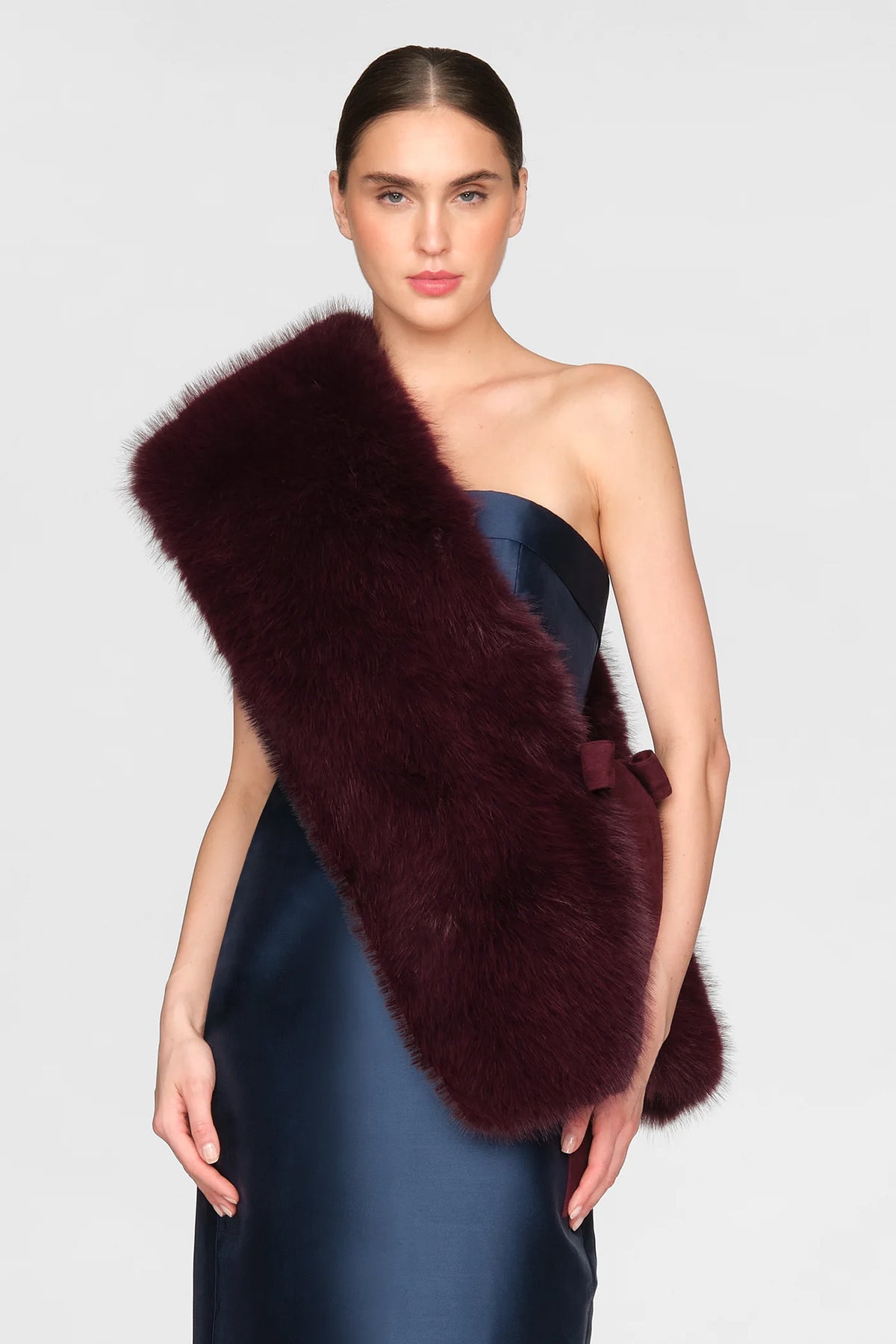 Theia Kay Faux Fox Asymmetric Stole Velvet Fig