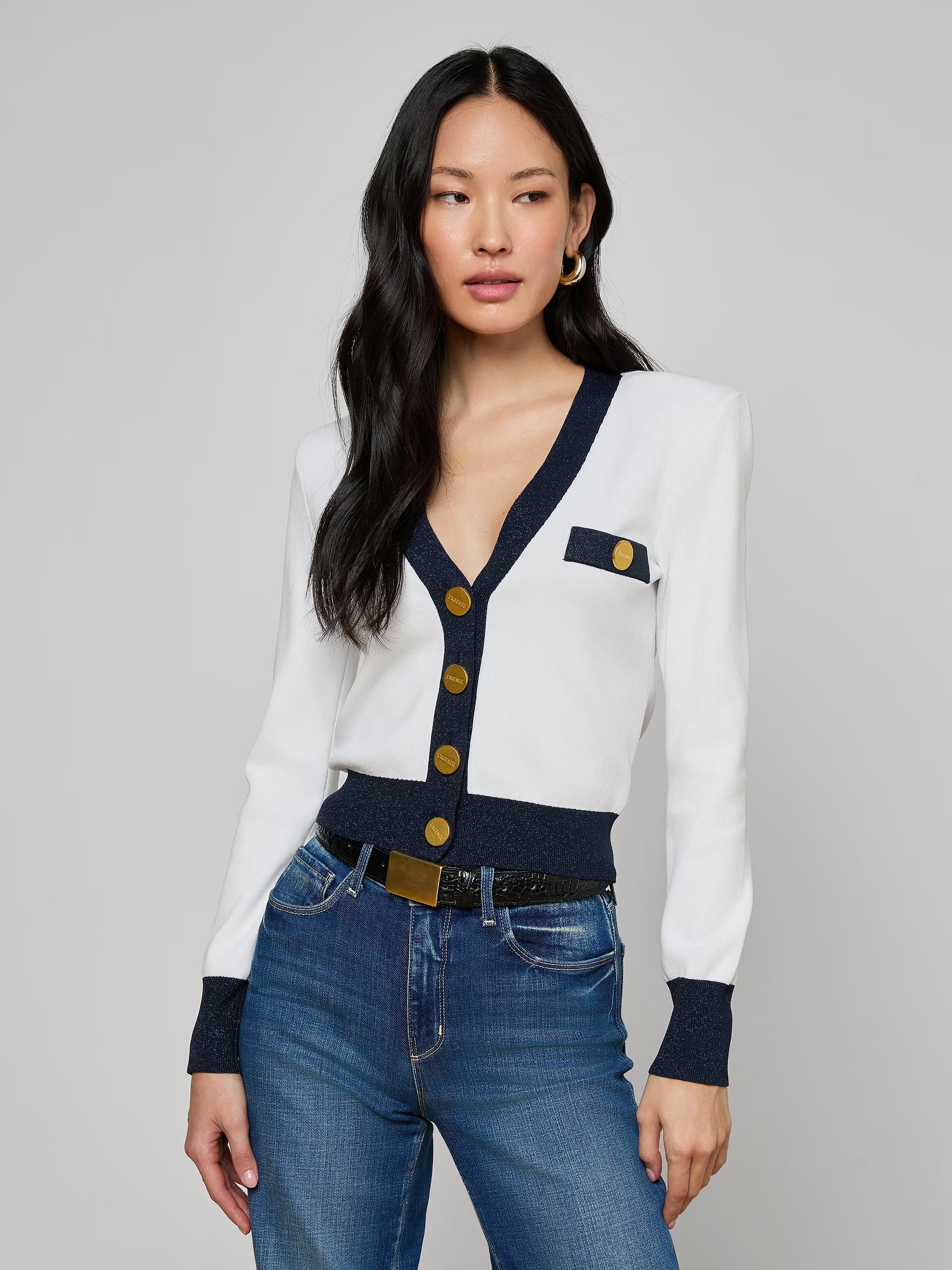 L'Agence Taya Cardigan White/Midnight