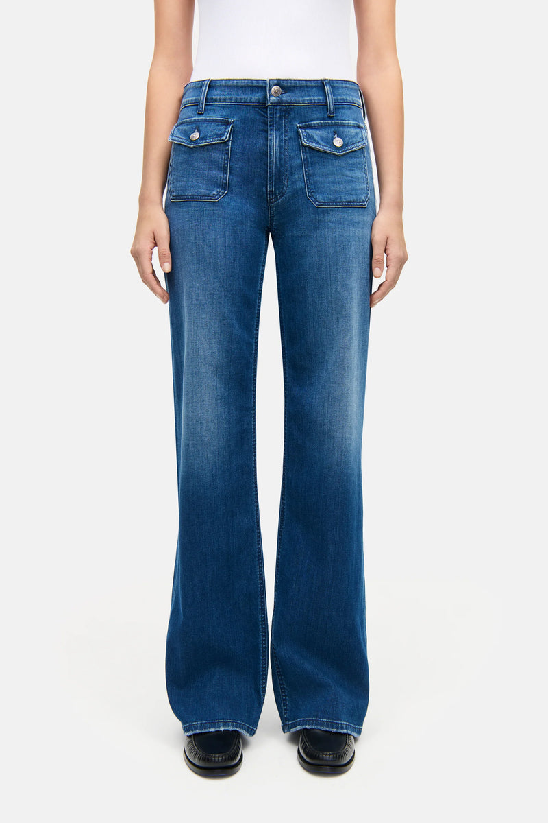 Cambio Aimee Patched Pocket Wide-Fit Long Jeans