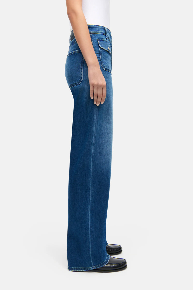 Cambio Aimee Patched Pocket Wide-Fit Long Jeans