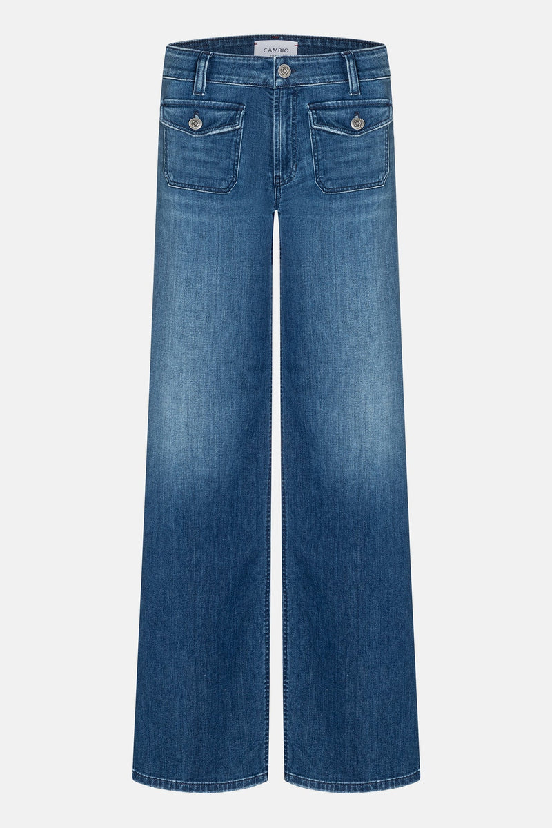 Cambio Aimee Patched Pocket Wide-Fit Long Jeans