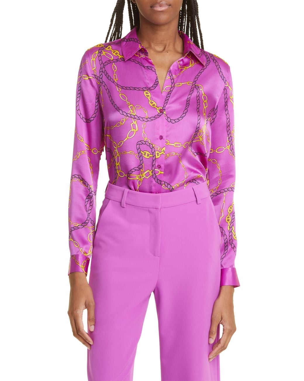 L'Agence Women's Purple Tyler Chain Link Print Silk Blouse
