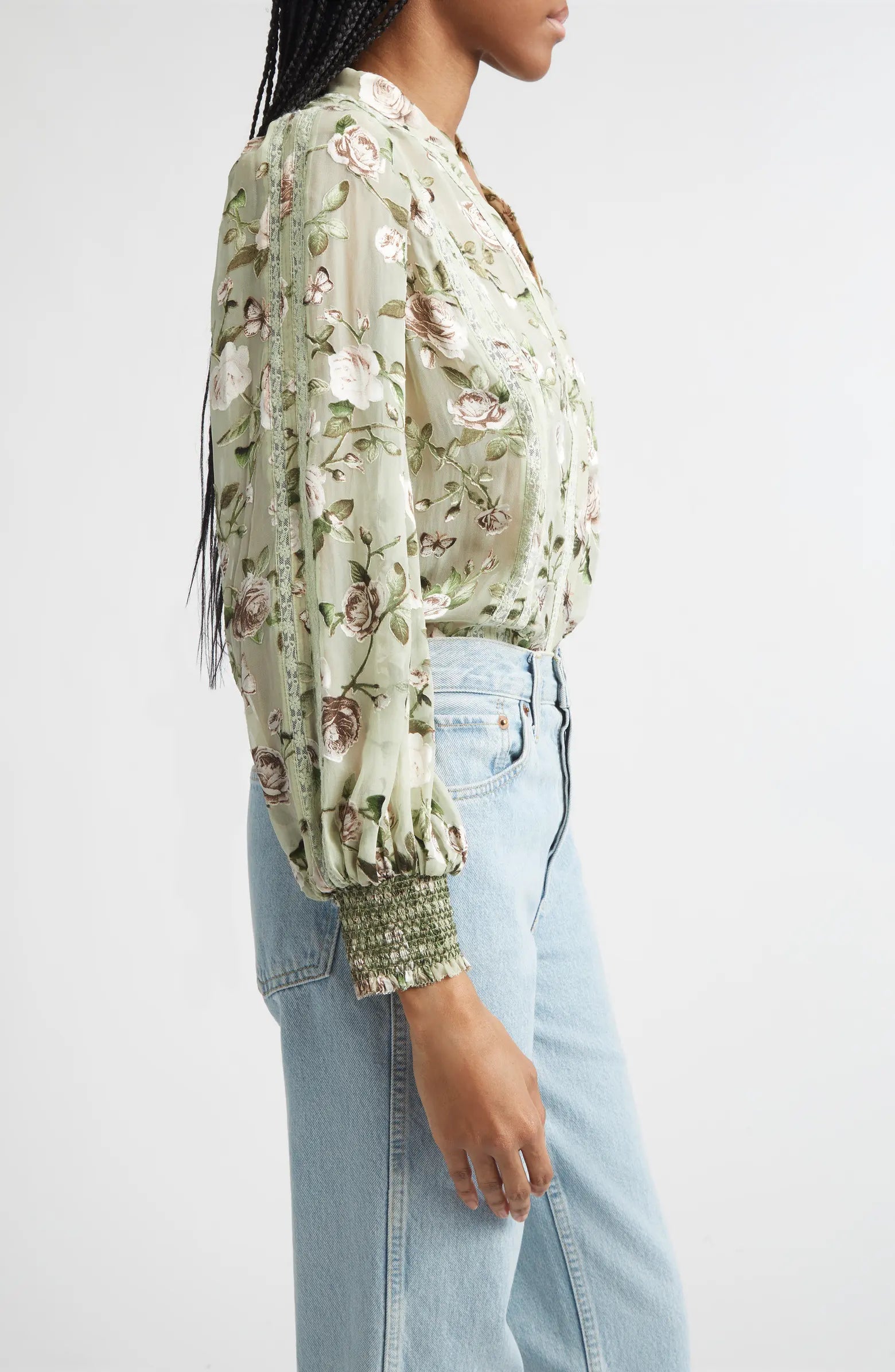 Chemise Arlette avec bordure en dentelle florale Alice + Olivia