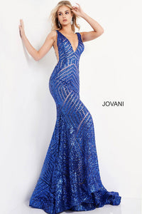 Plunging Neckline Open Back Cut Out Sequins Gown