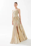 Tarik Ediz Metallic Strapless Draped Gown