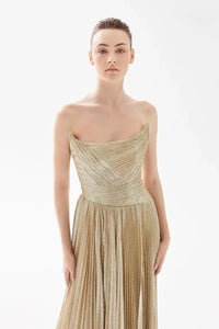 Tarik Ediz Metallic Strapless Draped Gown