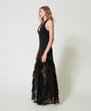 Twinset Long halter dress with pleated tulle flounces Gown