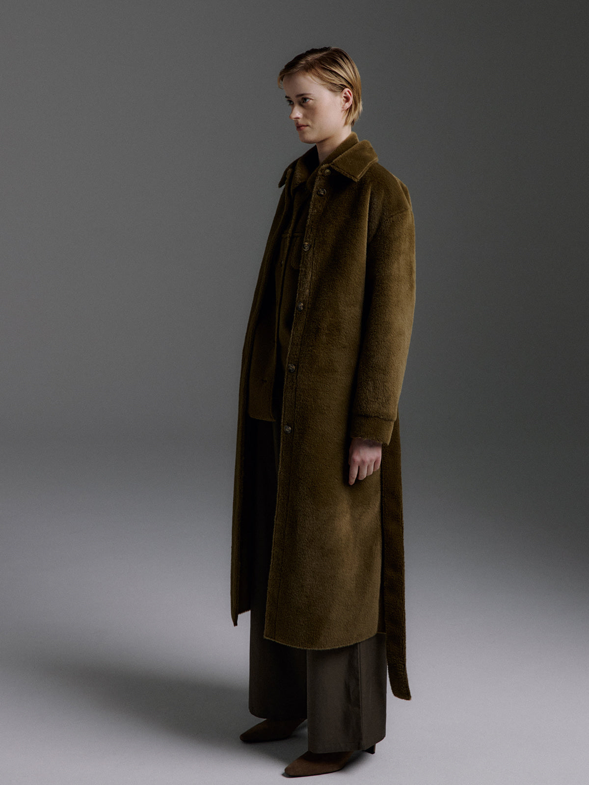 Molliolli Diane Belted Long Coat Khaki Green
