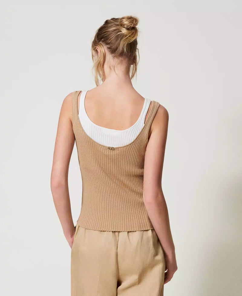 Twinset haut en maille ajusté trompe-l'œil