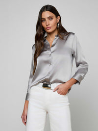 L'Agence Dani 3/4 Sleeve Blouse Light Pewter