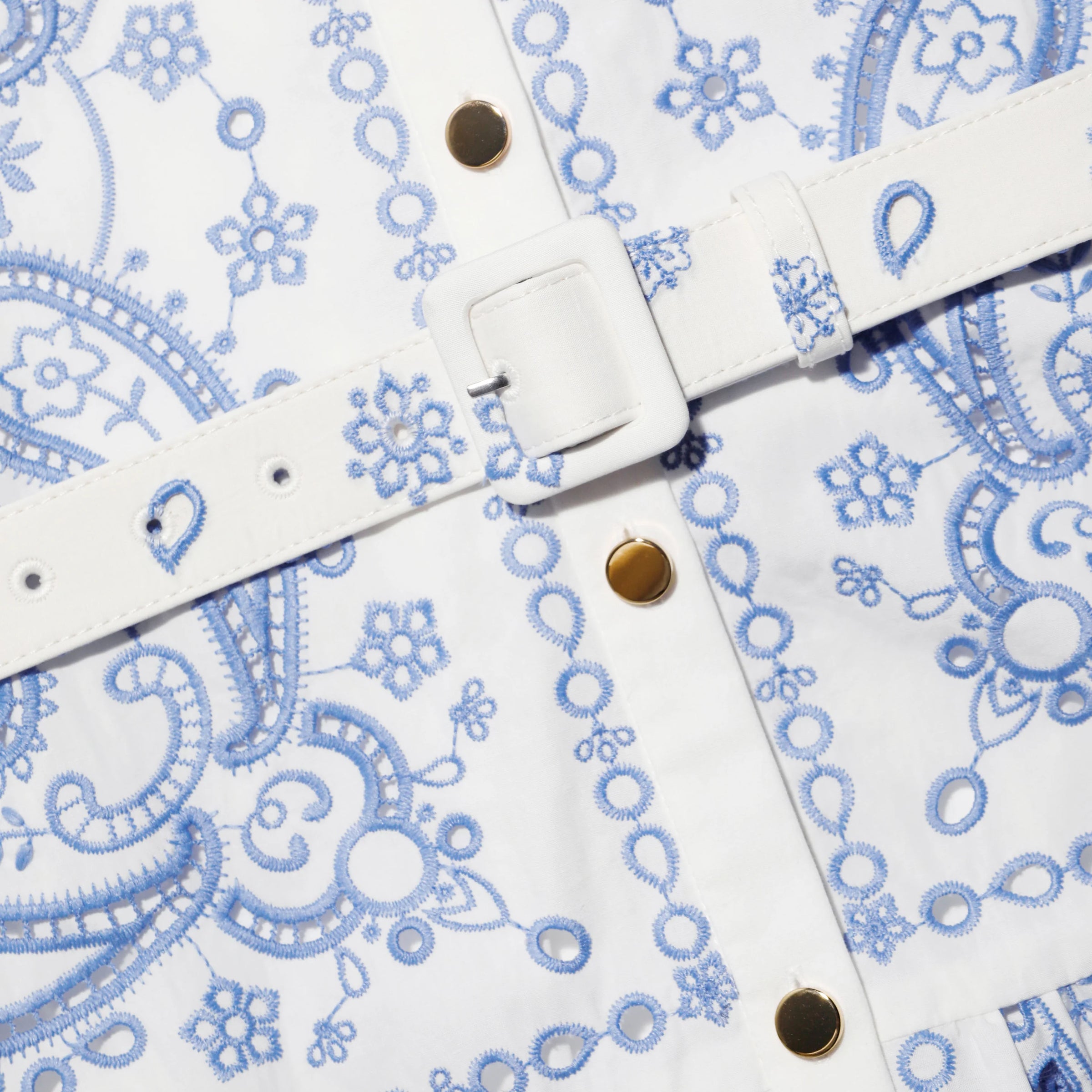 Self-Portrait White And Blue Embroided Midi Dress White