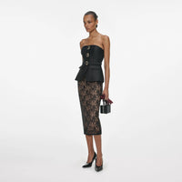 Ensemble haut en taffetas autoportrait et jupe midi