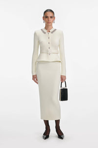 Robe midi en laine tricotée à basque autoportrait