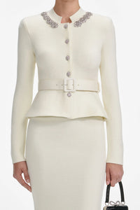 Robe midi en laine tricotée à basque autoportrait