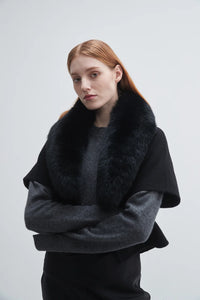 Pissenlit Shortsleeve Cashmere Jacket with Fur Collar Jet Black