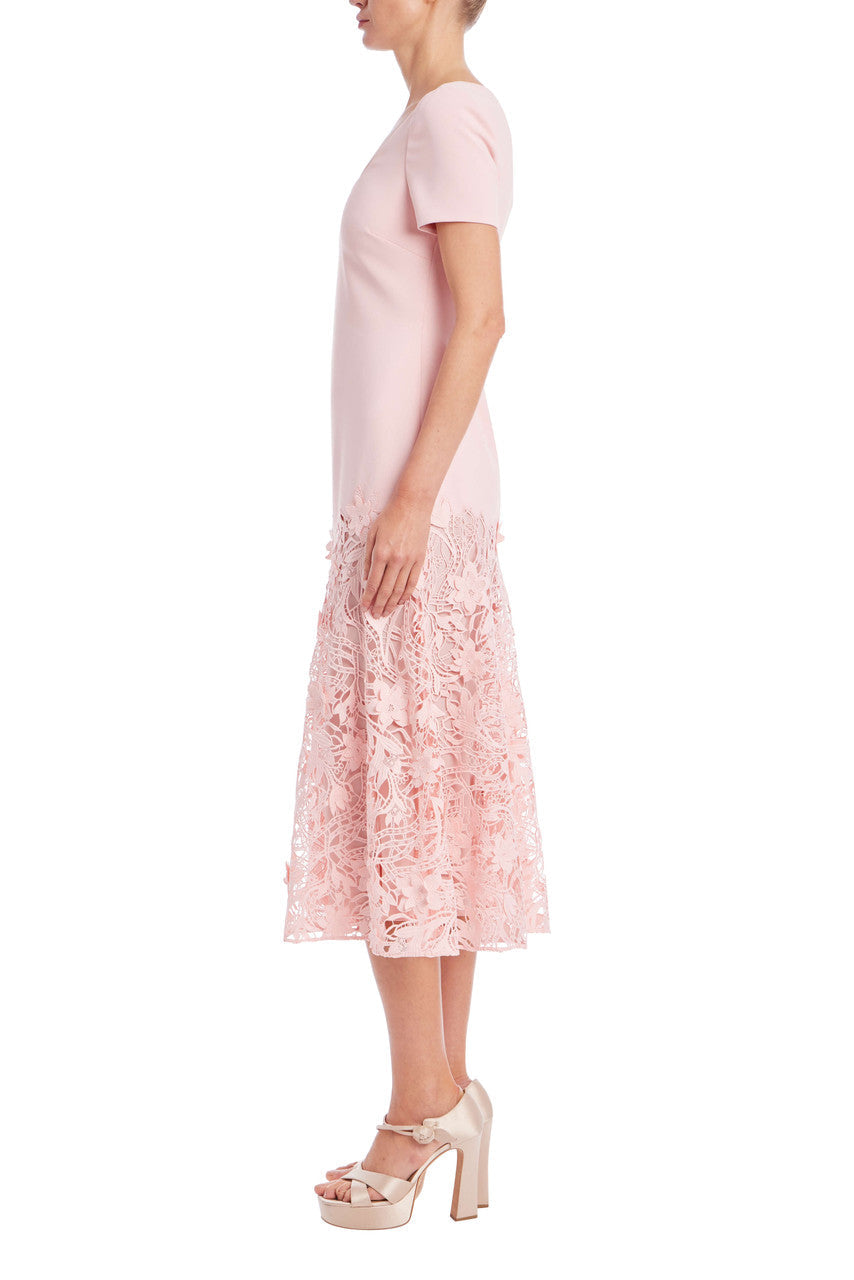 Badgley Mischka Crepe Lace Midi Blush