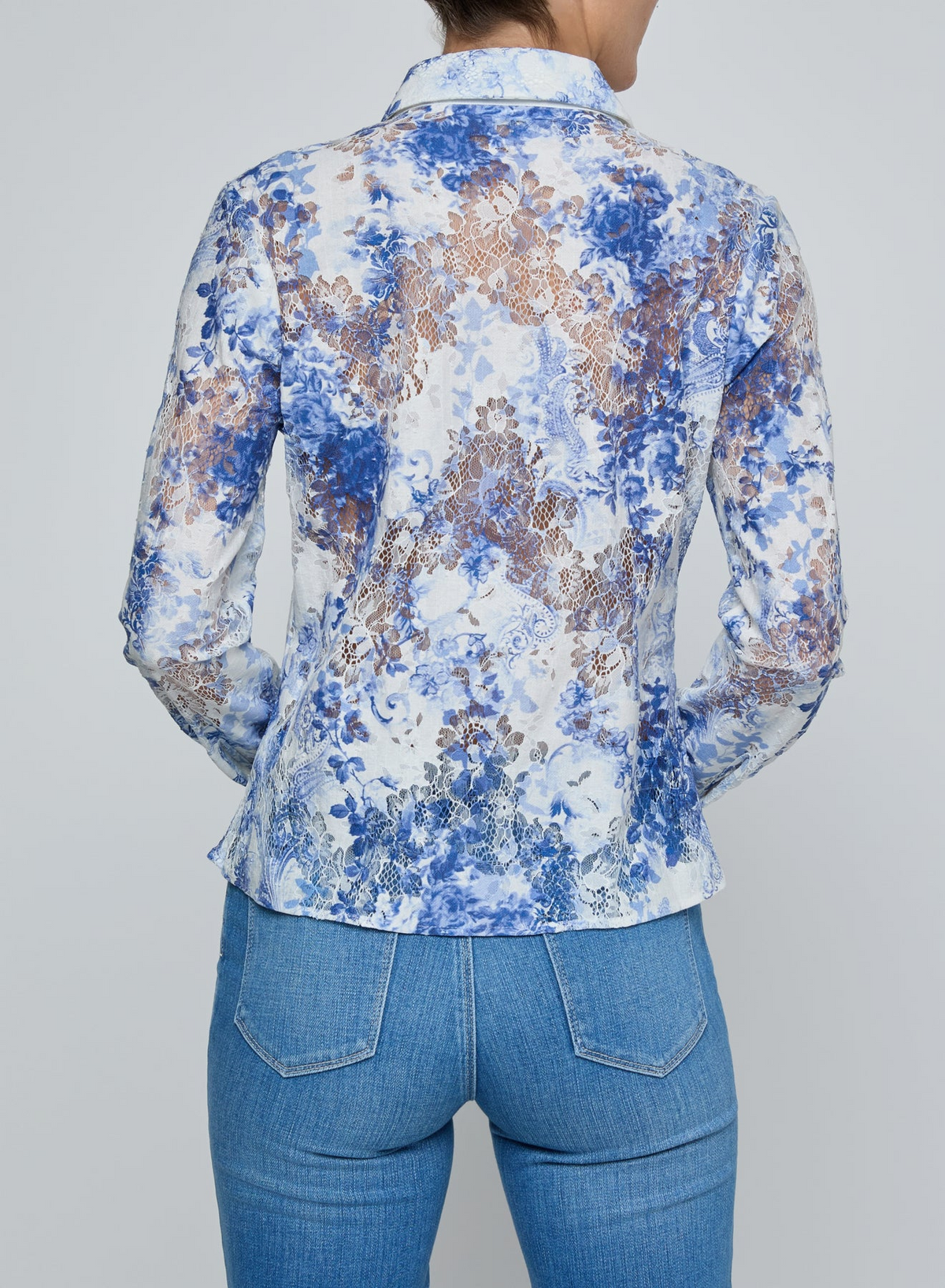 L'Agence Maia Lace Blouse Ivory Blue Watercolour Paisley