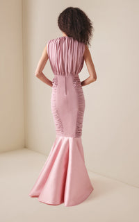Greta Constantine Mergan Draped V-Neck Gown with Flounce Malva/Rose