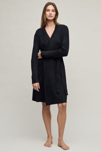 Barefoot Dreams Ultra Light Ribbed Robe Black