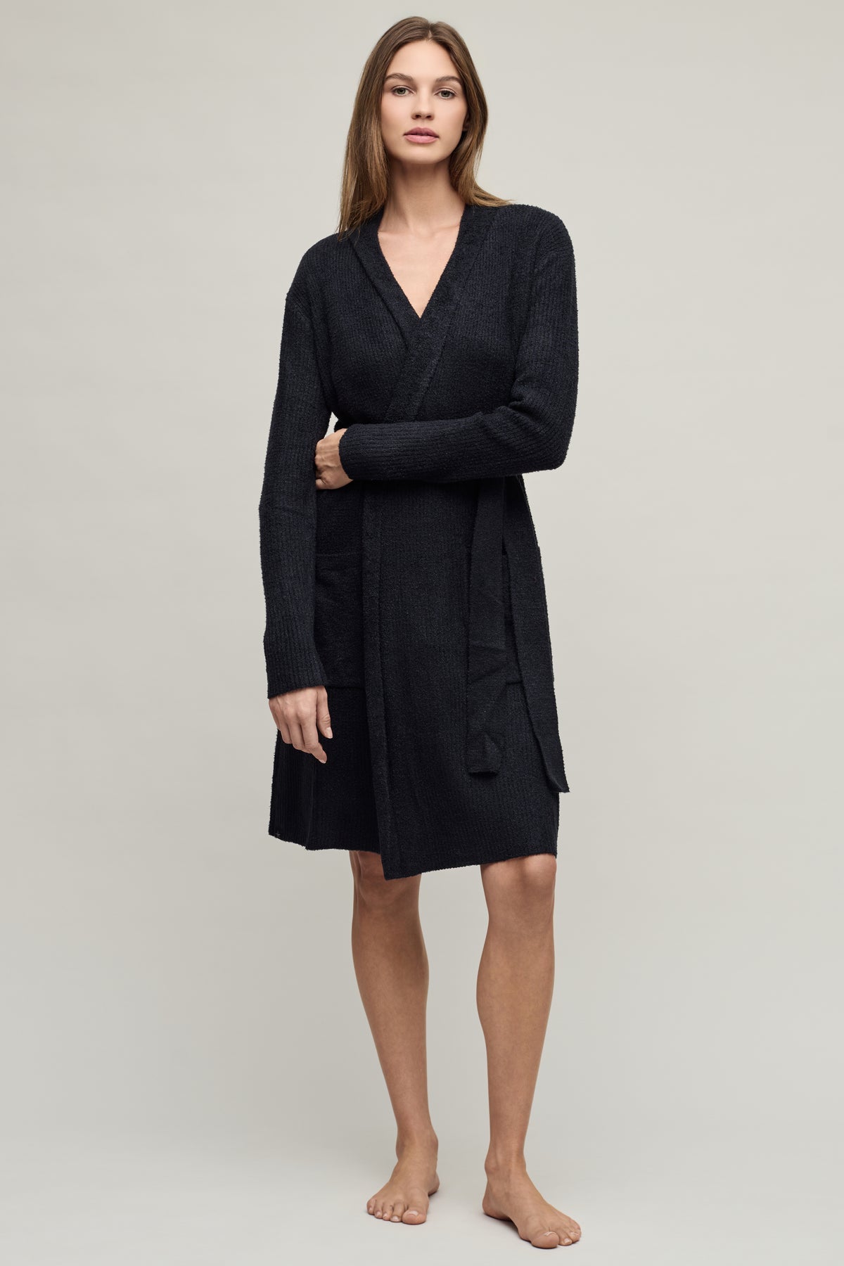 Barefoot Dreams Ultra Light Ribbed Robe Black