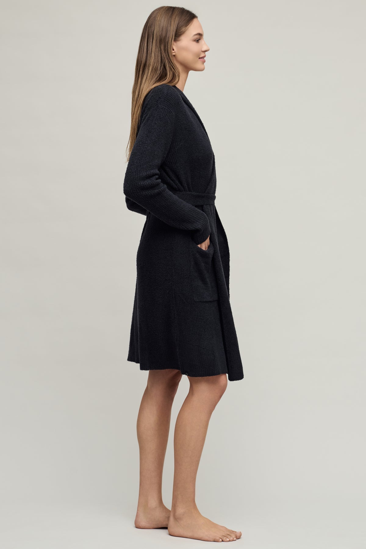 Barefoot Dreams Ultra Light Ribbed Robe Black