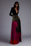 Greta Constantine Matson L/ Sleeve deep V back sharp- shoulder A-Line gown