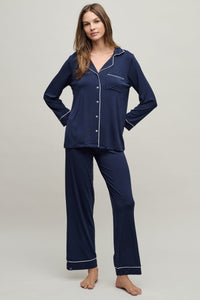 Barefoot Dreams Women's Luxe Milk Jersey Piped Pajama Set - Indigo