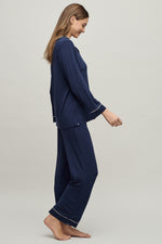 Barefoot Dreams Women's Luxe Milk Jersey Piped Pajama Set - Indigo