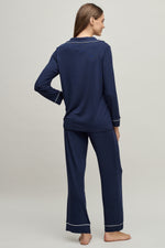 Barefoot Dreams Women's Luxe Milk Jersey Piped Pajama Set - Indigo