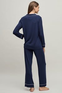 Ensemble de pyjama en jersey Luxe Milk passepoilé pour femme Barefoot Dreams BDWLM26693 Indigo