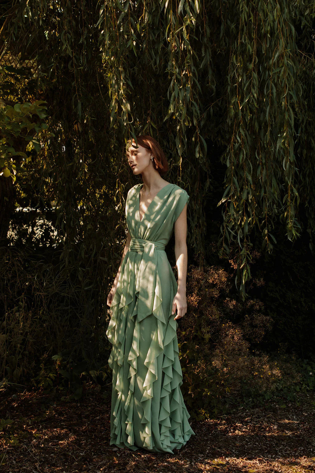 Catherine Regehr V-Neck "Naeem" Gown with Wave Skirt