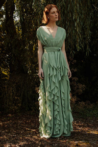 Catherine Regehr V-Neck "Naeem" Gown with Wave Skirt