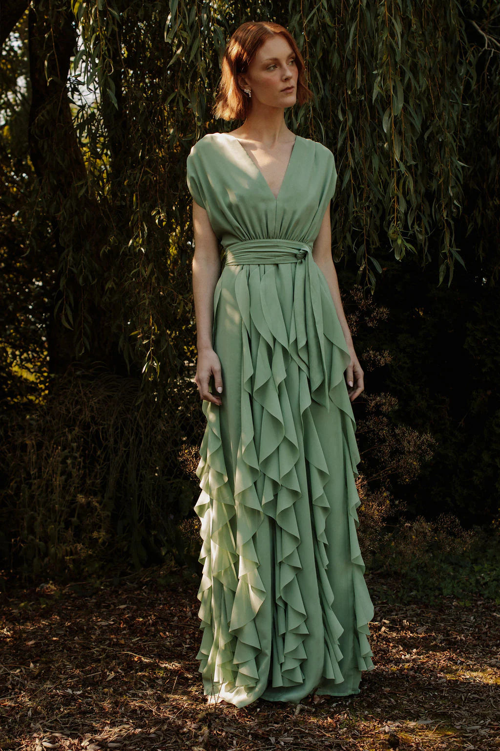 Catherine Regehr V-Neck "Naeem" Gown with Wave Skirt