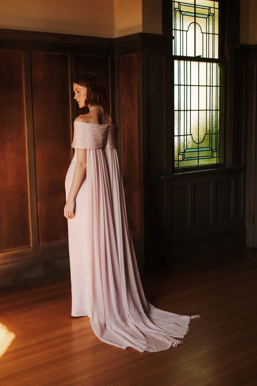 Catherine Regehr Off Shoulder Ripple Collar Gown